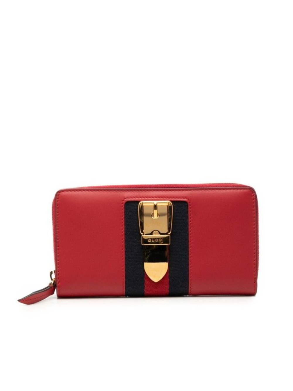 Gucci Sylvie Sherry Line Wallet Zip Around Red Navy Leather - Picture 1 of 7